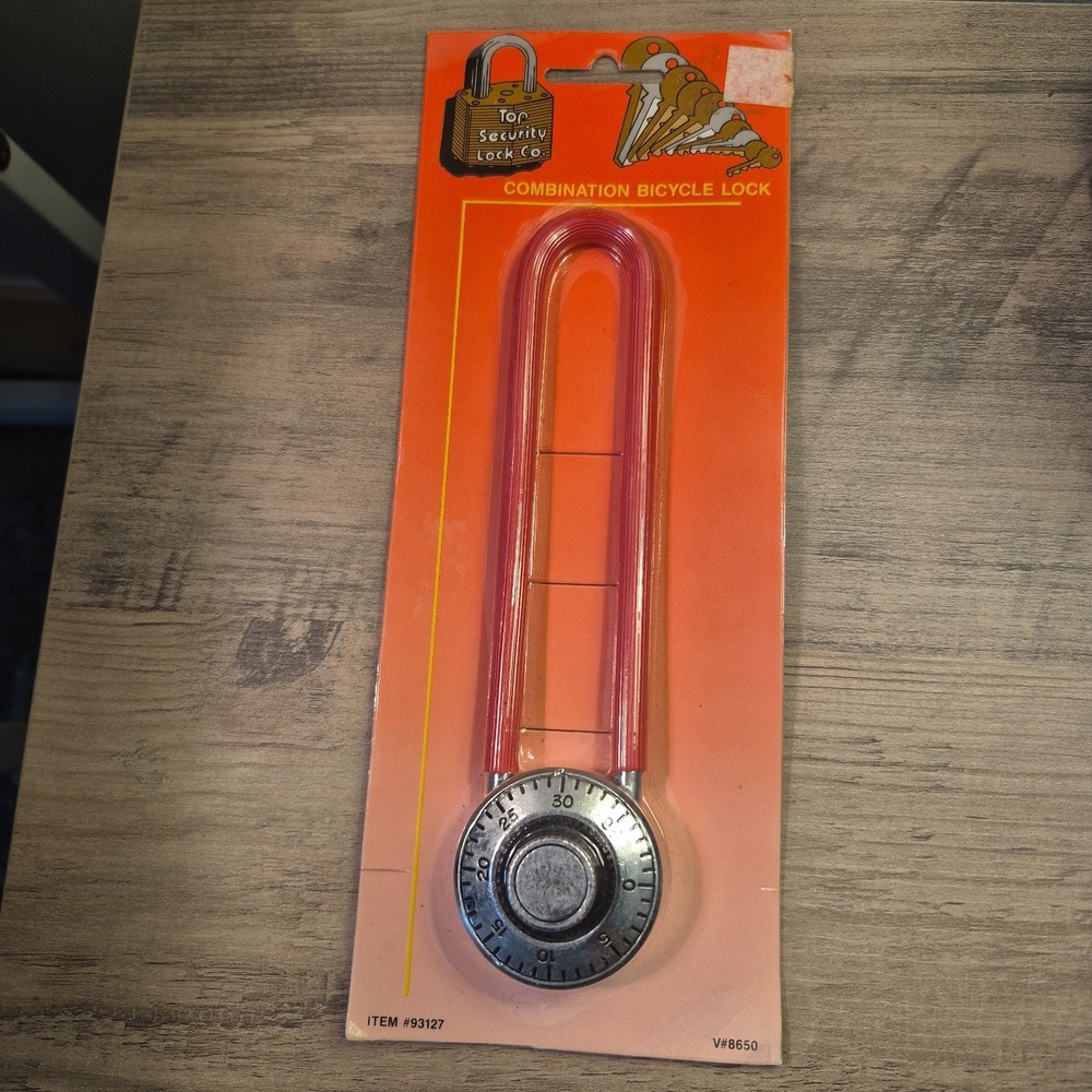 Vintage Top Security Lock Co Bicycle Lock NOS Red Carded 1980s Bike Lock